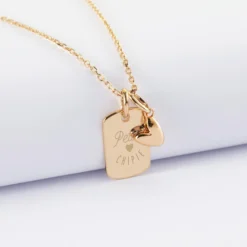Clearance HappyBulle Pendentif enfant personnalisé médaille gravée plaqué or rectangle 17x11 mm et breloque petit coeur bombé 7 mm - x Atelier Wagram Plaqué or 18k
