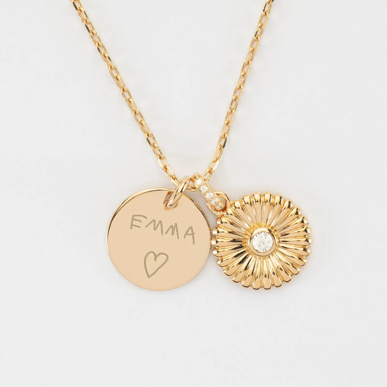 Hot HappyBulle Pendentif enfant personnalisé médaille gravée plaqué or 15 mm et breloque scintillant 14 mm Tournesol