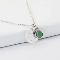 Outlet HappyBulle Pendentif enfant personnalisé médaille gravée argent 15 mm et breloque pierre naturelle 8 mm Argent rhodié 925