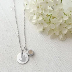 Outlet HappyBulle Pendentif enfant personnalisé médaille gravée argent 15 mm et breloque pierre naturelle 8 mm Argent rhodié 925