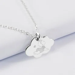 Online HappyBulle Pendentif enfant personnalisé illustration bébé médaille gravée argent nuage 20x14 mm - x Marie Savart Argent rhodié 925