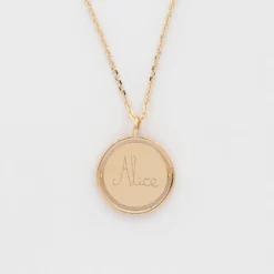 Clearance HappyBulle Pendentif enfant personnalisé médaille réversible Eternelle gravée plaqué or 18 mm - x Capucine Plaqué or 18k