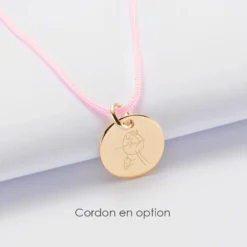 Clearance HappyBulle Pendentif enfant personnalisé médaille réversible Eternelle gravée plaqué or 18 mm - x Capucine Plaqué or 18k