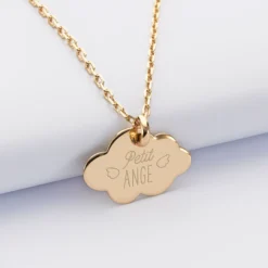 Clearance HappyBulle Pendentif enfant personnalisé prénom médaille gravée plaqué or nuage 20x14 mm Plaqué or 18k