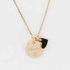 Sale HappyBulle Pendentif enfant personnalisé médaille gravée plaqué or 15 mm et breloque coeur email 10 mm Plaqué or 18k