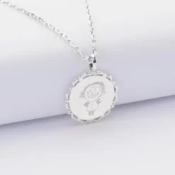 New HappyBulle Pendentif enfant personnalisé médaille vintage dentelée gravée argent 17 mm Argent rhodié 925