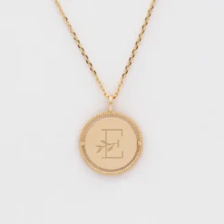 Online HappyBulle Pendentif enfant personnalisé médaille réversible contour tressé Eternelle gravée plaqué or 18 mm Plaqué or 18k