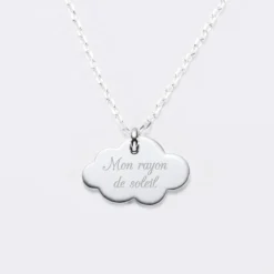 HappyBulle Pendentif enfant personnalisé prénom médaille gravée argent dormeuse nuage 20x14 mm Argent rhodié 925