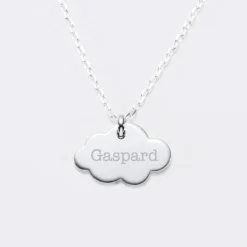 HappyBulle Pendentif enfant personnalisé prénom médaille gravée argent dormeuse nuage 20x14 mm Argent rhodié 925