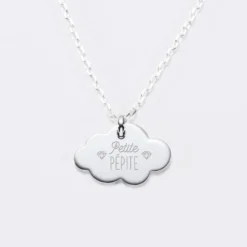 HappyBulle Pendentif enfant personnalisé prénom médaille gravée argent dormeuse nuage 20x14 mm Argent rhodié 925