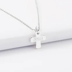 Clearance HappyBulle Pendentif enfant personnalisé prénom médaille gravée argent croix 15x13 mm Argent rhodié 925