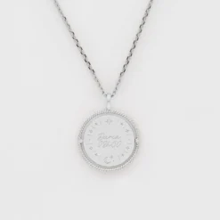 HappyBulle Pendentif enfant personnalisé médaille réversible contour tressé Eternelle gravée argent 18 mm - x Capucine Argent rhodié 925