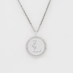 HappyBulle Pendentif enfant personnalisé médaille réversible contour tressé Eternelle gravée argent 18 mm - x Capucine Argent rhodié 925