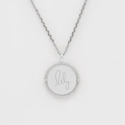 HappyBulle Pendentif enfant personnalisé médaille réversible contour tressé Eternelle gravée argent 18 mm - x Capucine Argent rhodié 925