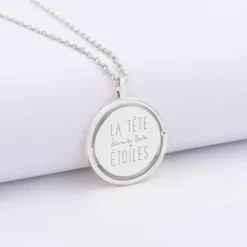 Sale HappyBulle Pendentif enfant personnalisé médaille réversible Eternelle gravée argent 18 mm Argent rhodié 925