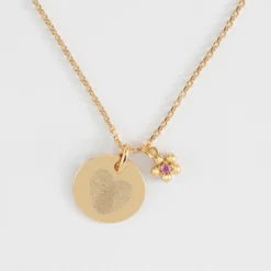 Sale HappyBulle Pendentif enfant personnalisé médaille gravée plaqué or 15 mm et breloque fleur zircon plaqué or 8 mm