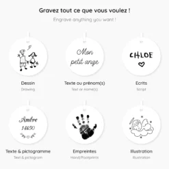 Sale HappyBulle Pendentif enfant personnalisé médaille gravée plaqué or 15 mm et breloque fleur zircon plaqué or 8 mm