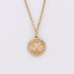 Hot HappyBulle Pendentif enfant personnalisé médaille gravée plaqué or rose des vents texturée 14 mm Plaqué or 18k