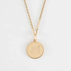 Outlet HappyBulle Pendentif enfant personnalisé médaille gravée plaqué or colombe texturée 14 mm Plaqué or 18k