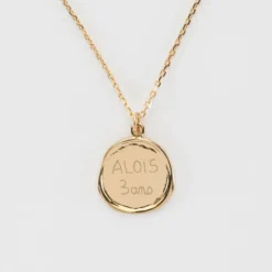 Outlet HappyBulle Pendentif enfant personnalisé médaille cachet gravée plaqué or 17 mm
