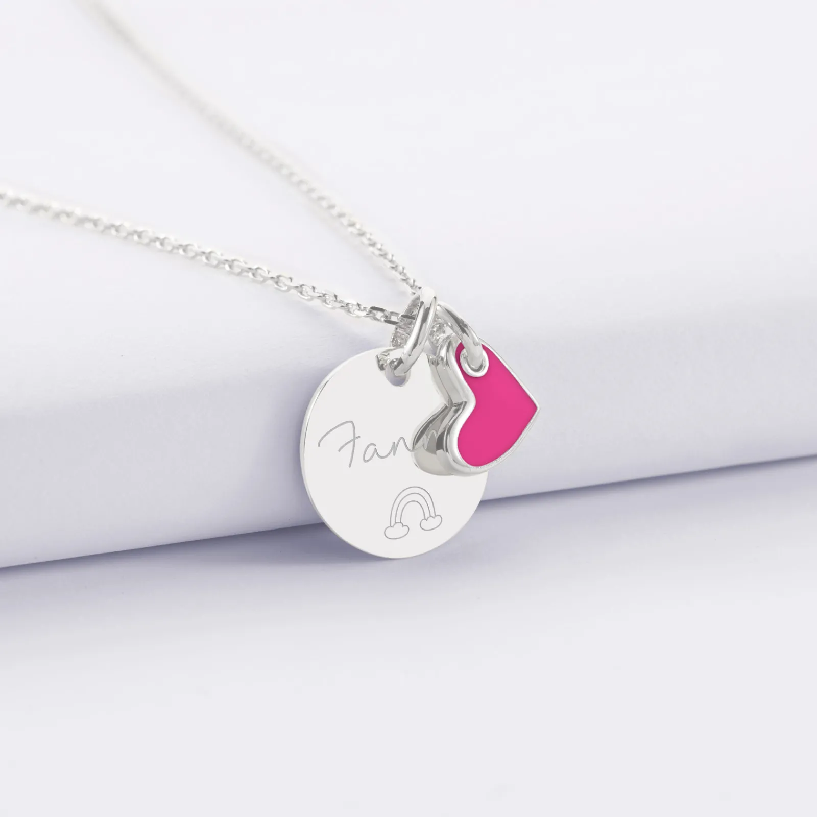 Best HappyBulle Pendentif enfant personnalisé médaille gravée argent 15 mm et breloque coeur email 10 mm Argent rhodié 925