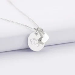 Best HappyBulle Pendentif enfant personnalisé médaille gravée argent 15 mm et breloque coeur email 10 mm Argent rhodié 925