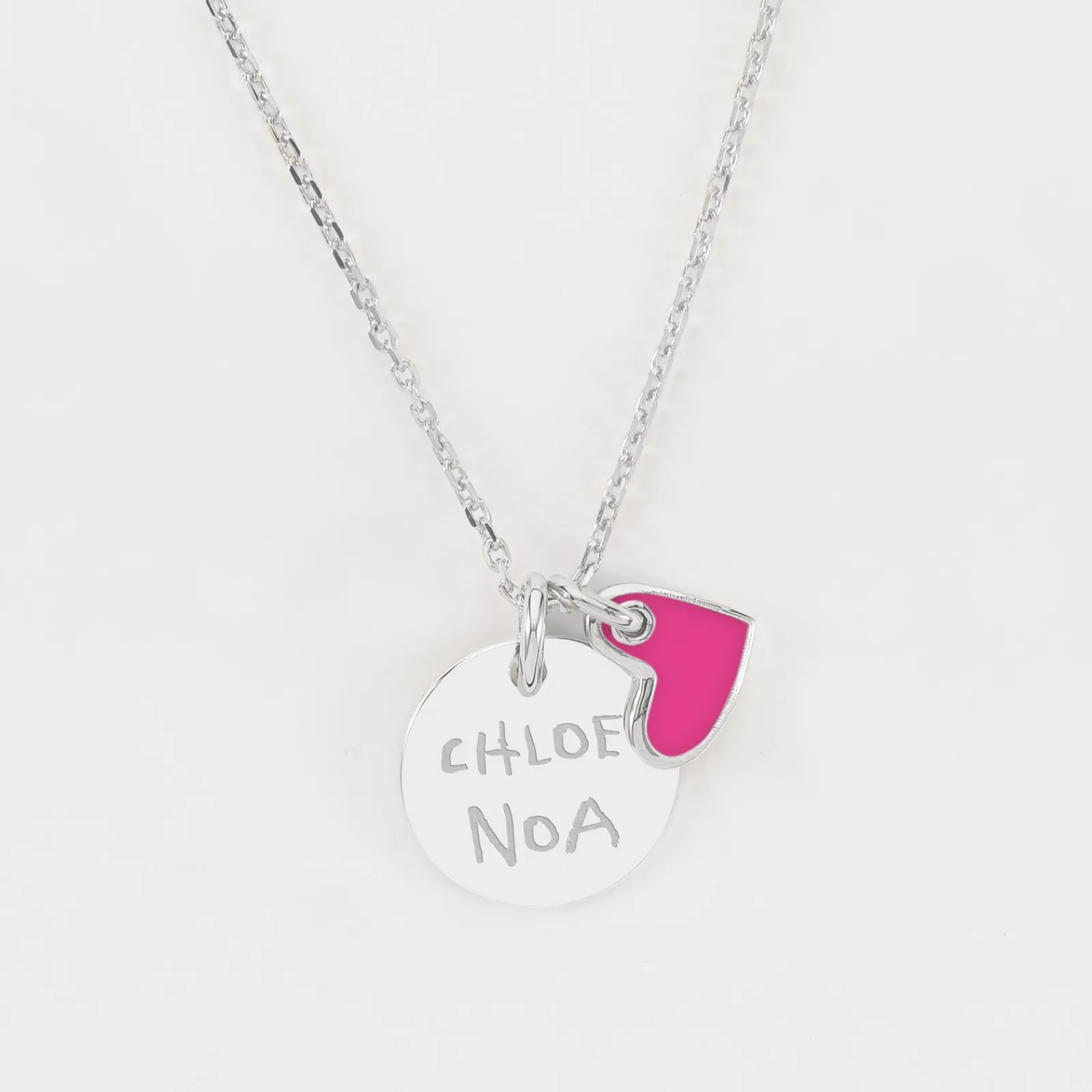 Best HappyBulle Pendentif enfant personnalisé médaille gravée argent 15 mm et breloque coeur email 10 mm Argent rhodié 925