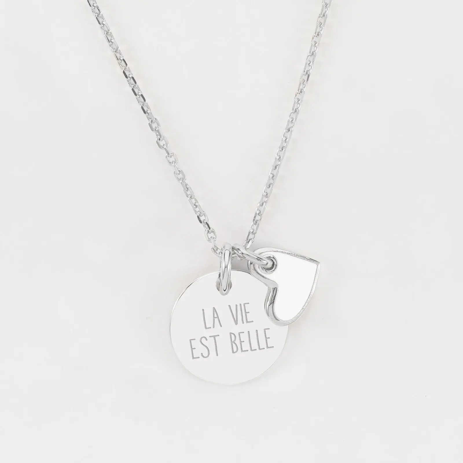 Best HappyBulle Pendentif enfant personnalisé médaille gravée argent 15 mm et breloque coeur email 10 mm Argent rhodié 925