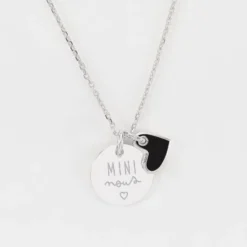 Best HappyBulle Pendentif enfant personnalisé médaille gravée argent 15 mm et breloque coeur email 10 mm Argent rhodié 925