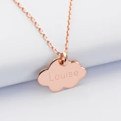 Outlet HappyBulle Pendentif enfant personnalisé médaille gravée plaqué or rose nuage 20x14 mm Plaqué or rose 18k