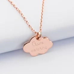 Outlet HappyBulle Pendentif enfant personnalisé médaille gravée plaqué or rose nuage 20x14 mm Plaqué or rose 18k