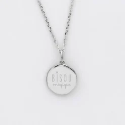Outlet HappyBulle Pendentif enfant personnalisé médaille gravée argent rose des vents texturée 14 mm Argent rhodié 925