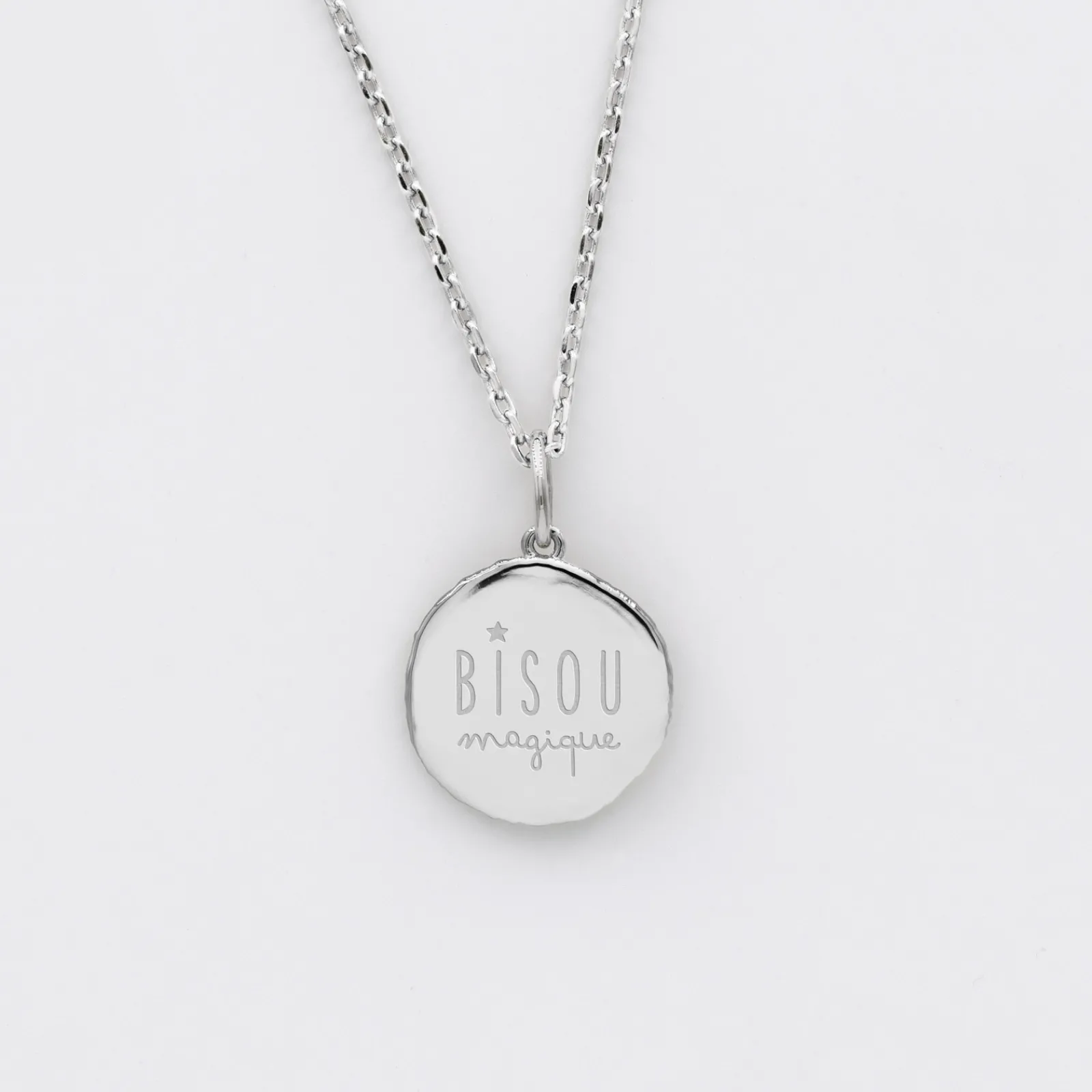Outlet HappyBulle Pendentif enfant personnalisé médaille gravée argent rose des vents texturée 14 mm Argent rhodié 925