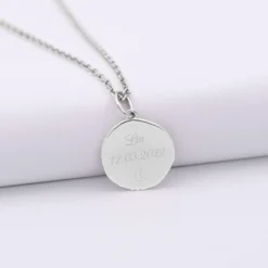 Outlet HappyBulle Pendentif enfant personnalisé médaille gravée argent rose des vents texturée 14 mm Argent rhodié 925