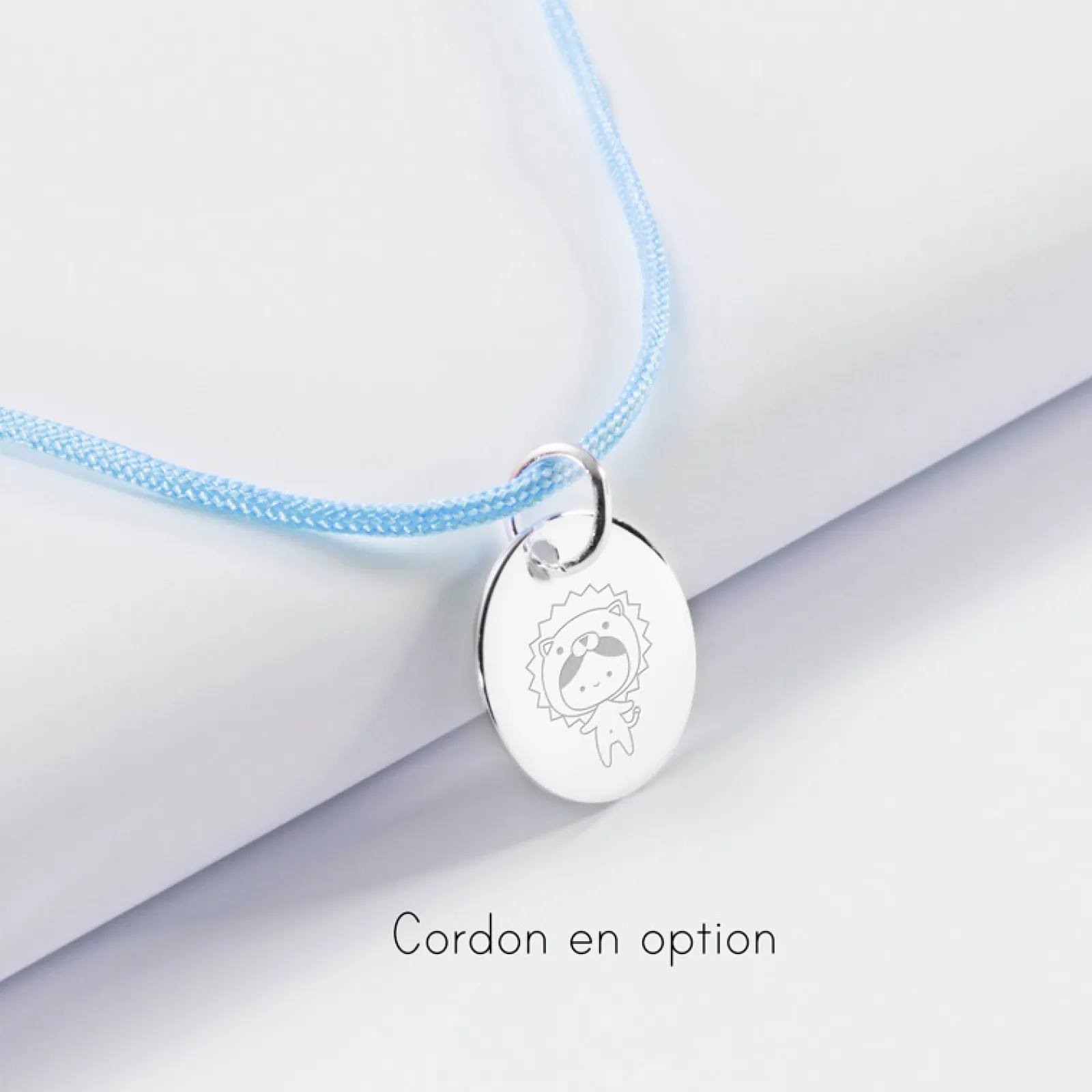 Outlet HappyBulle Pendentif enfant personnalisé médaille gravée argent rose des vents texturée 14 mm Argent rhodié 925