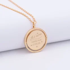 Clearance HappyBulle Pendentif enfant personnalisé médaille réversible Eternelle gravée plaqué or 18 mm Plaqué or 18k