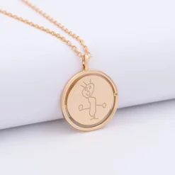 Clearance HappyBulle Pendentif enfant personnalisé médaille réversible Eternelle gravée plaqué or 18 mm Plaqué or 18k