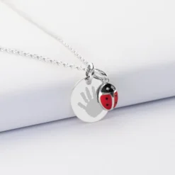 Sale HappyBulle Pendentif enfant personnalisé médaille gravée argent 15 mm et breloque email coccinelle 8 mm Argent rhodié 925