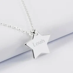 Online HappyBulle Pendentif enfant personnalisé prénom médaille gravée argent dormeuse étoile 20x20 Argent rhodié 925