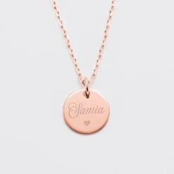 Online HappyBulle Pendentif enfant personnalisé médaille gravée plaqué or rose 15 mm Plaqué or rose 18k