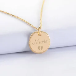 Sale HappyBulle Pendentif enfant personnalisé médaille contour tressé gravée plaqué or 17 mm