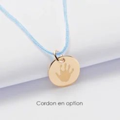 Sale HappyBulle Pendentif enfant personnalisé médaille contour tressé gravée plaqué or 17 mm