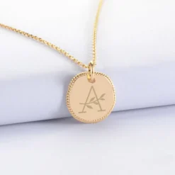 Sale HappyBulle Pendentif enfant personnalisé médaille contour tressé gravée plaqué or 17 mm