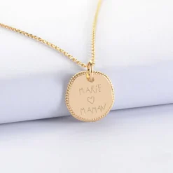 Sale HappyBulle Pendentif enfant personnalisé médaille contour tressé gravée plaqué or 17 mm