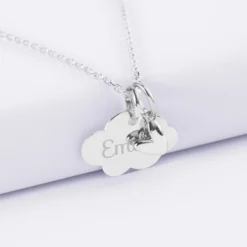 Clearance HappyBulle Pendentif enfant personnalisé médaille gravée argent nuage 20x14 mm et breloque petit coeur bombé 7 mm - x Atelier Wagram Argent rhodié 925