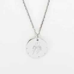 Outlet HappyBulle Pendentif enfant personnalisé médaille contour scintillant gravée argent 16 mm Argent rhodié 925