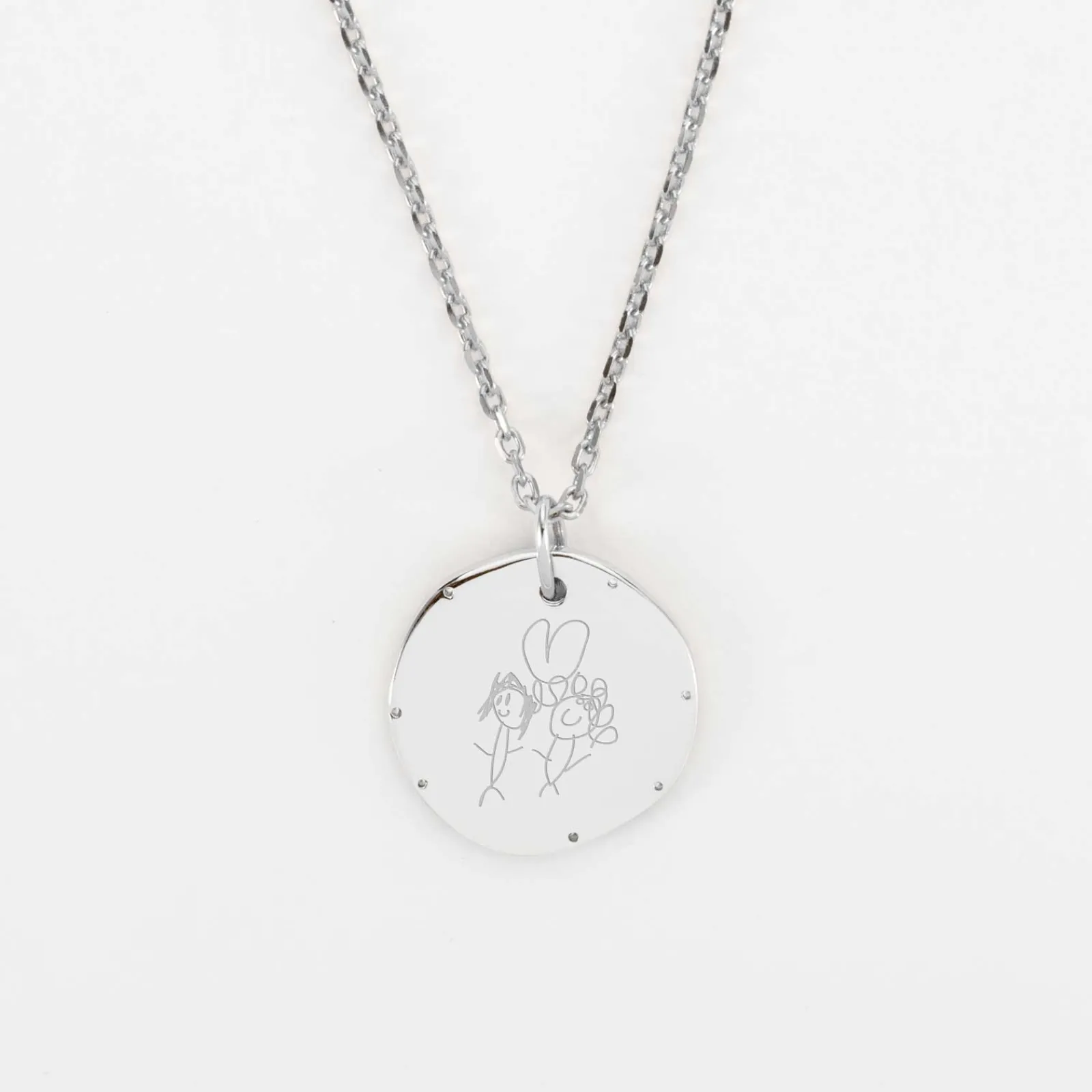 Outlet HappyBulle Pendentif enfant personnalisé médaille contour scintillant gravée argent 16 mm Argent rhodié 925