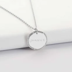Outlet HappyBulle Pendentif enfant personnalisé médaille contour scintillant gravée argent 16 mm Argent rhodié 925