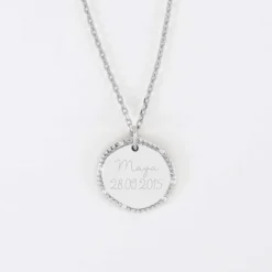 Outlet HappyBulle Pendentif enfant personnalisé médaille contour scintillant gravée argent 16 mm Argent rhodié 925