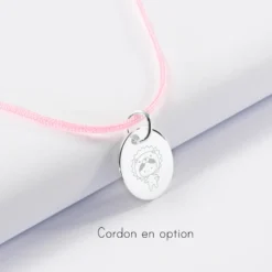 HappyBulle Pendentif enfant personnalisé médaille gravée argent 15 mm et breloque colombe 18 mm Argent rhodié 925